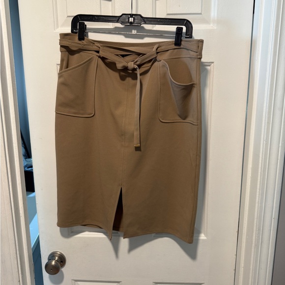 NYCC Tan Pencil Skirt Tie Front Knee-Length - Picture 1 of 6